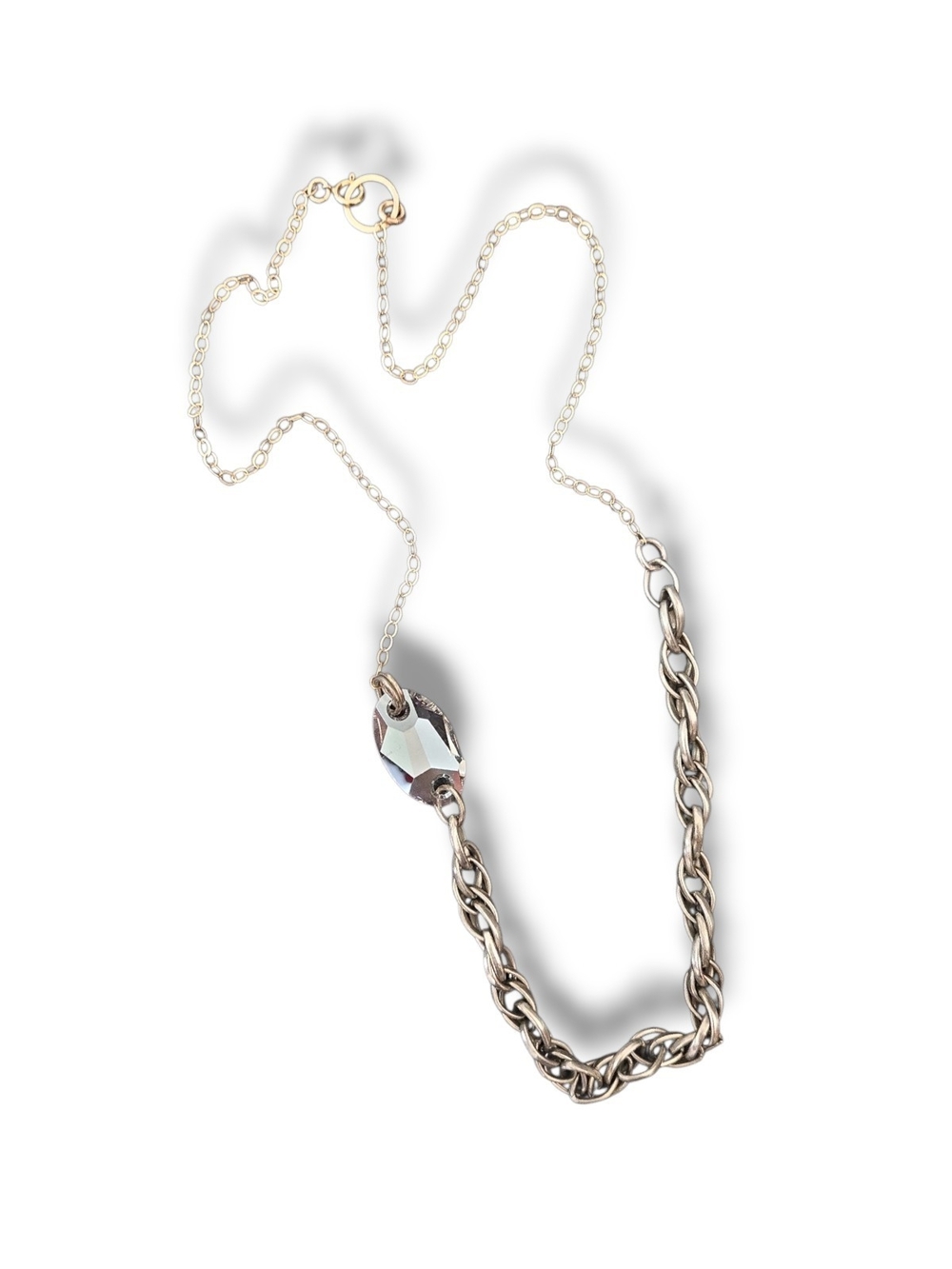 Helen Wang Artisan Fsceted Iridescent Crystal Pendant Necklace in Two Tone Metal